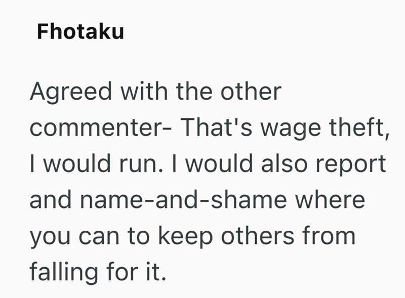 Fhotaku Agreed with the other commenter- That's wage theft, I would run. I would also report and name-and-shame where you can to keep others from falling for it.