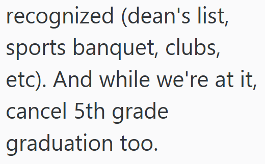 recognized (dean's list, sports banquet, clubs, etc). And while we're at it, cancel 5th grade graduation too.