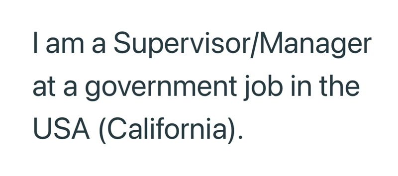 I am a Supervisor/Manager at a government job in the USA (California).