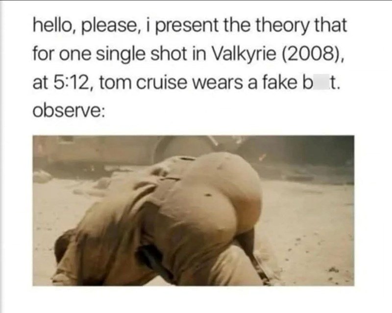 hello, please, i present the theory that for one single shot in Valkyrie (2008), at 5:12, tom cruise wears a fake bt. observe: