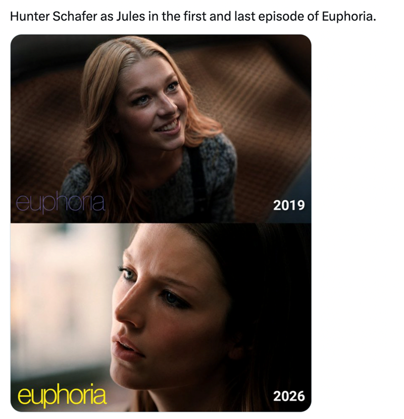 Hunter Schafer as Jules in the first and last episode of Euphoria. euphoria 2019 euphoria 2026