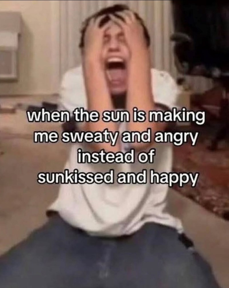 when the sun is making me sweaty and angry instead of sunkissed and happy
