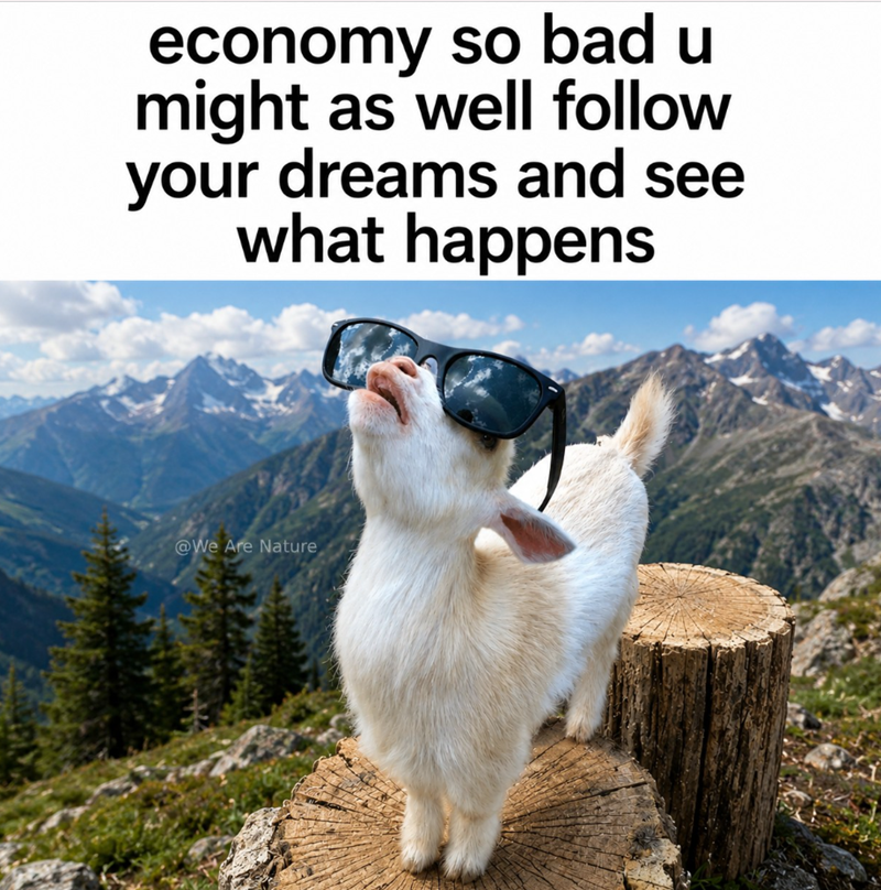 economy so bad u might as well follow your dreams and see what happens @We Are Nature