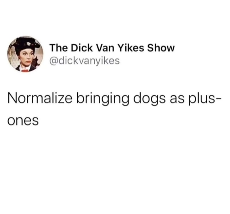 The Dick Van Yikes Show @dickvanyikes Normalize bringing dogs as plus- ones