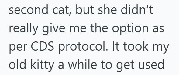 second cat, but she didn't really give me the option as per CDS protocol. It took my old kitty a while to get used
