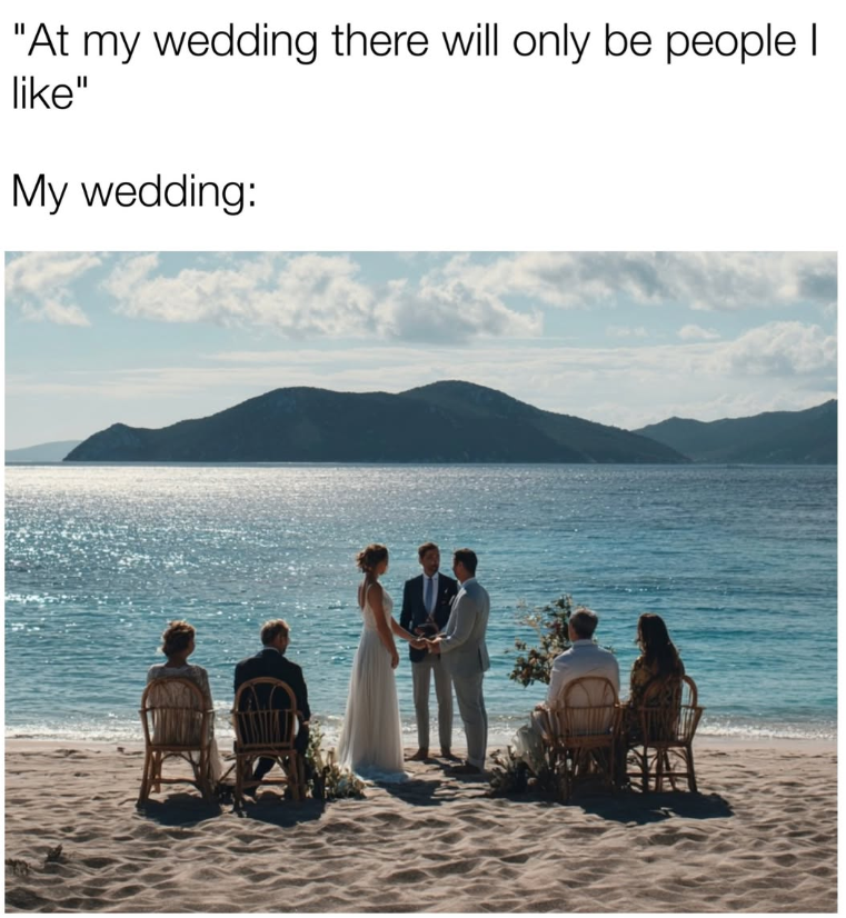 "At my wedding there will only be people I like" My wedding: DAVEX
