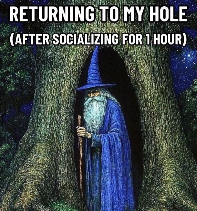 RETURNING TO MY HOLE (AFTER SOCIALIZING FOR 1 HOUR)