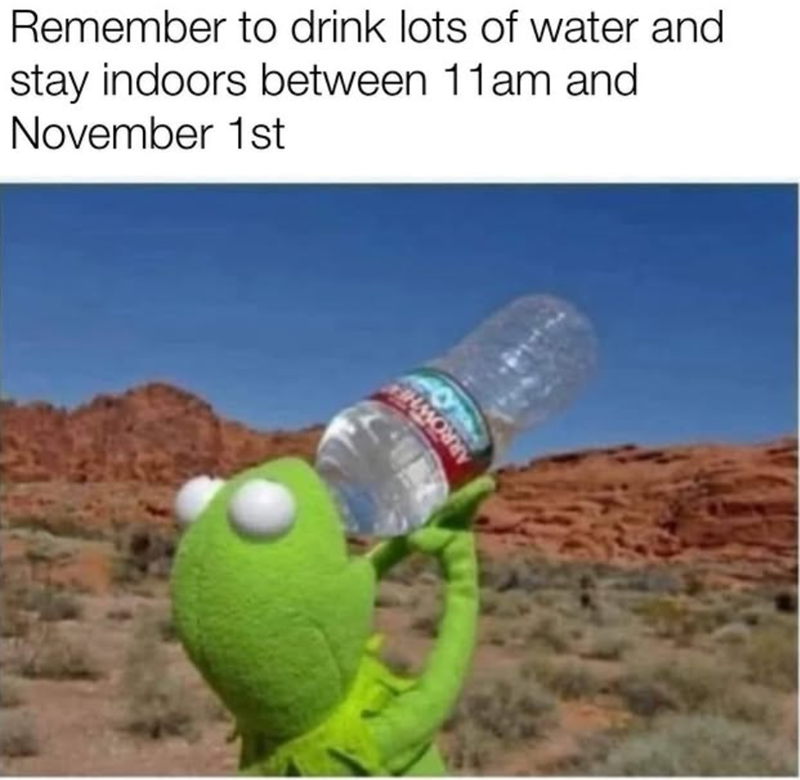 ARROWHE Remember to drink lots of water and stay indoors between 11am and November 1st
