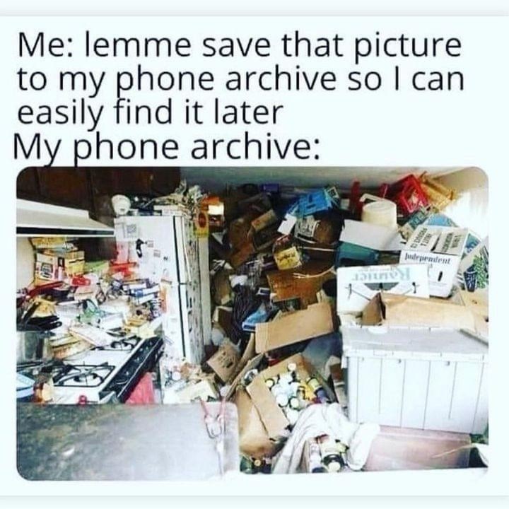 Me: lemme save that picture. to my phone archive so I can easily find it later My phone archive: dependent
