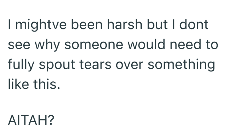 I mightve been harsh but I dont see why someone would need to fully spout tears over something like this. AITAH?