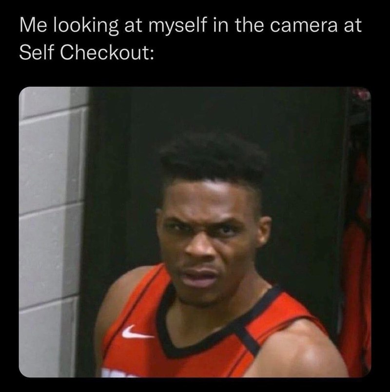 Me looking at myself in the camera at Self Checkout: