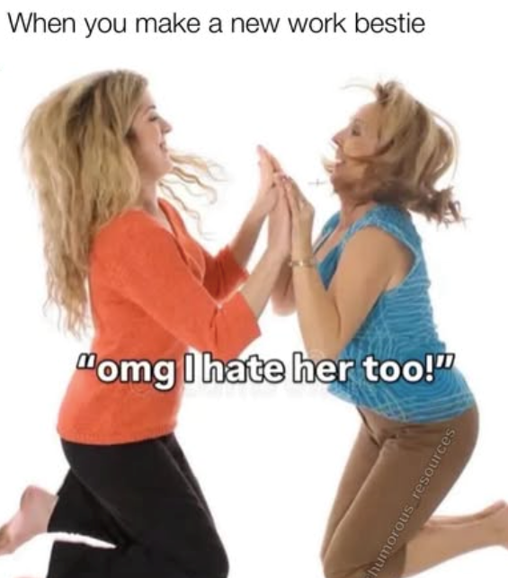 When you make a new work bestie "omg I hate her too!" humorous resources