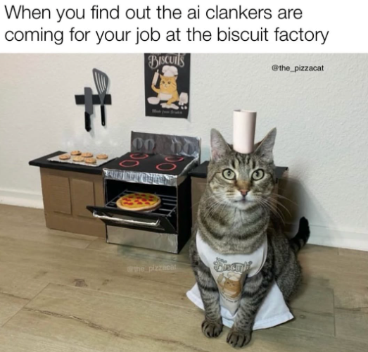 When you find out the ai clankers are coming for your job at the biscuit factory BISCUITS @the_pizzacat the pizzacat