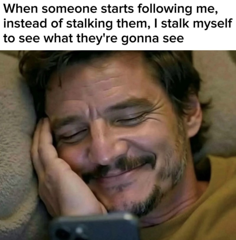 When someone starts following me, instead of stalking them, I stalk myself to see what they're gonna see