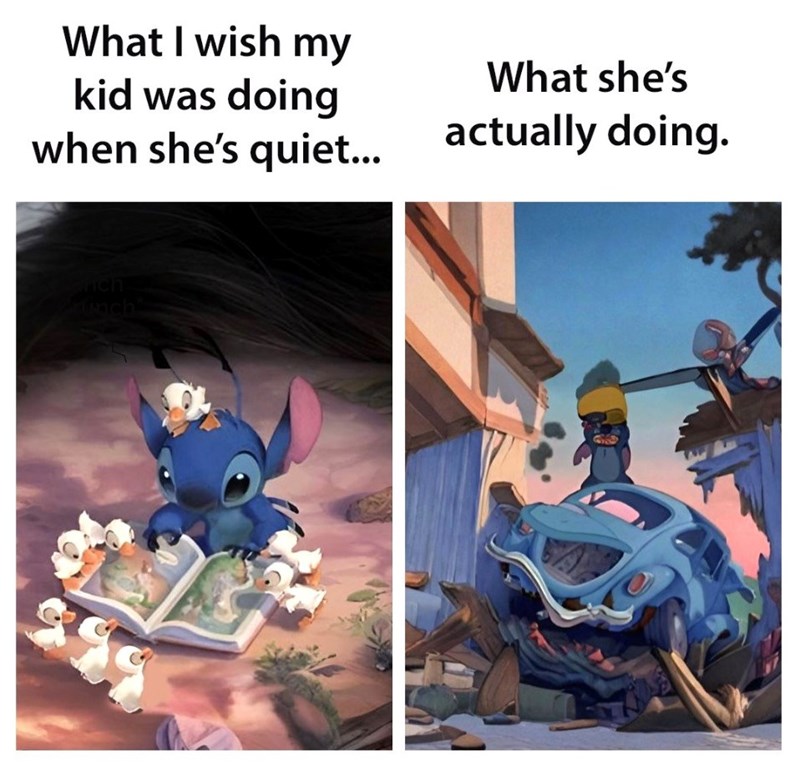 What I wish my kid was doing when she's quiet... What she's actually doing. ch Tinch