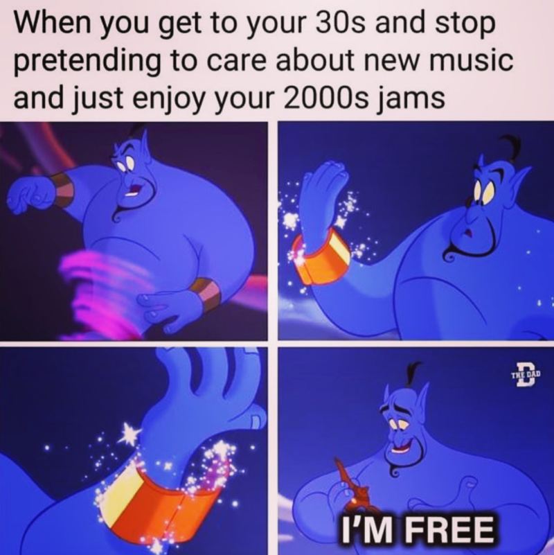 When you get to your 30s and stop pretending to care about new music and just enjoy your 2000s jams I'M FREE THE DAD L