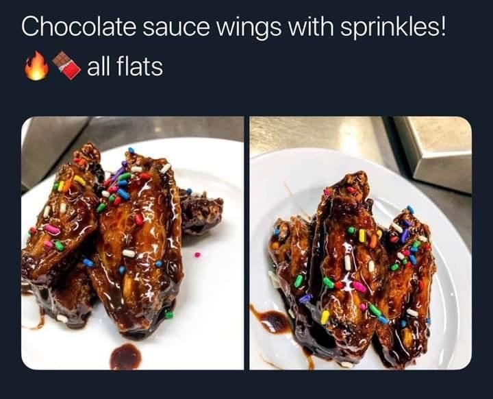 Chocolate sauce wings with sprinkles! all flats