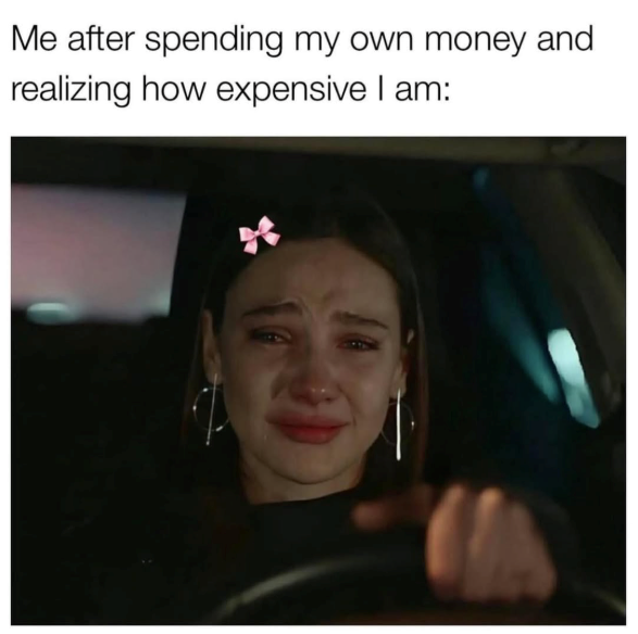Me after spending my own money and realizing how expensive I am: