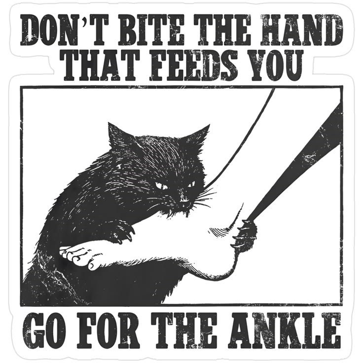 DON'T BITE THE HAND THAT FEEDS YOU GO FOR THE ANKLE