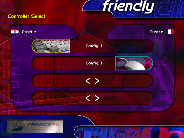 Controller Select Croatia FRANCE 98 WORLD CUP friendly RI Config. 1 France Config. 1 < >