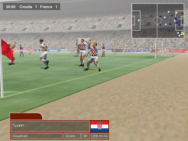 30:00 Croatia 1 France 1 Mcl nakts BRAUN das SNICKERS VIDEO Suker Equaliser Goals 01 28 mins