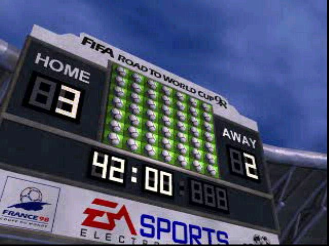 FIFA ROAD TO WORLD CUPR HOME BB FRANCE 98 AWAY BE 42:00 BAB EA SPO ELECT