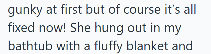 gunky at first but of course it's all fixed now! She hung out in my bathtub with a fluffy blanket and