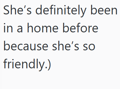 She's definitely been in a home before because she's so friendly.)