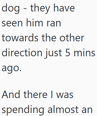 dog - they have seen him ran towards the other direction just 5 mins ago. And there I was spending almost an