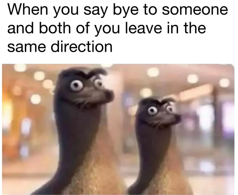 When you say bye to someone and both of you leave in the same direction