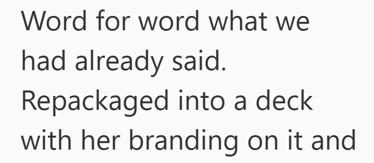 Word for word what we had already said. Repackaged into a deck with her branding on it and