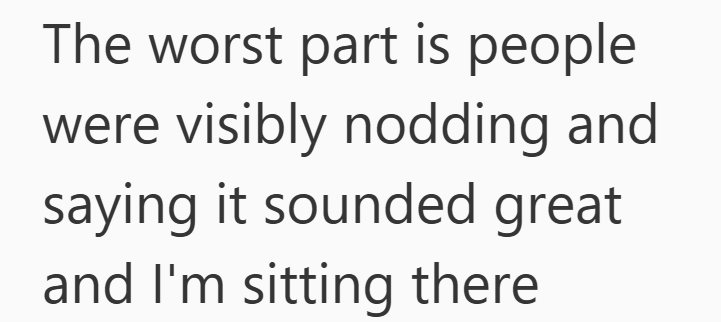 The worst part is people were visibly nodding and saying it sounded great and I'm sitting there