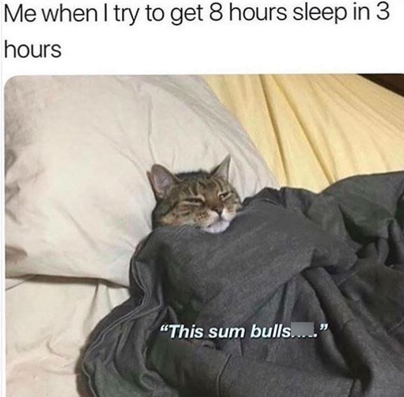 Me when I try to get 8 hours sleep in 3 hours "This sum bulls....."