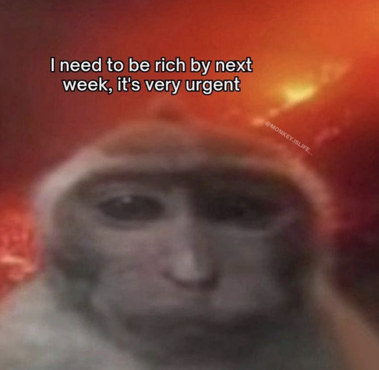 I need to be rich by next week, it's very urgent @MONKEY.ISLIFE..