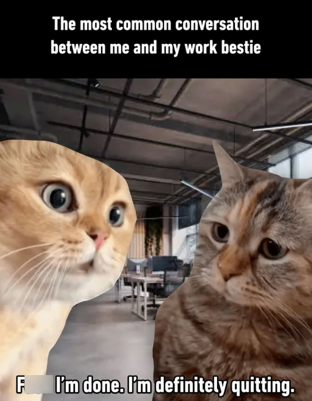 The most common conversation between me and my work bestie F Sn I'm done. I'm definitely quitting.