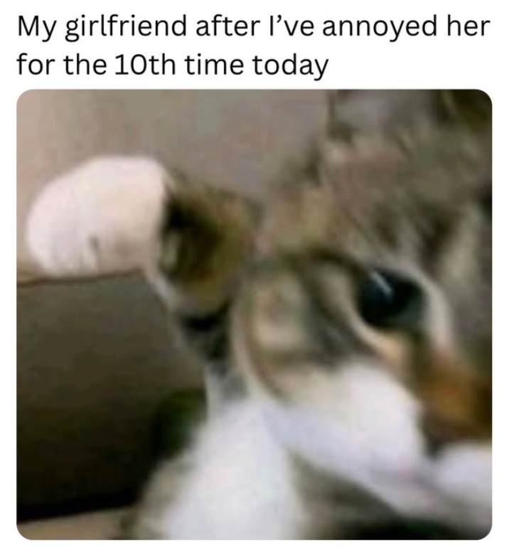 My girlfriend after I've annoyed her for the 10th time today