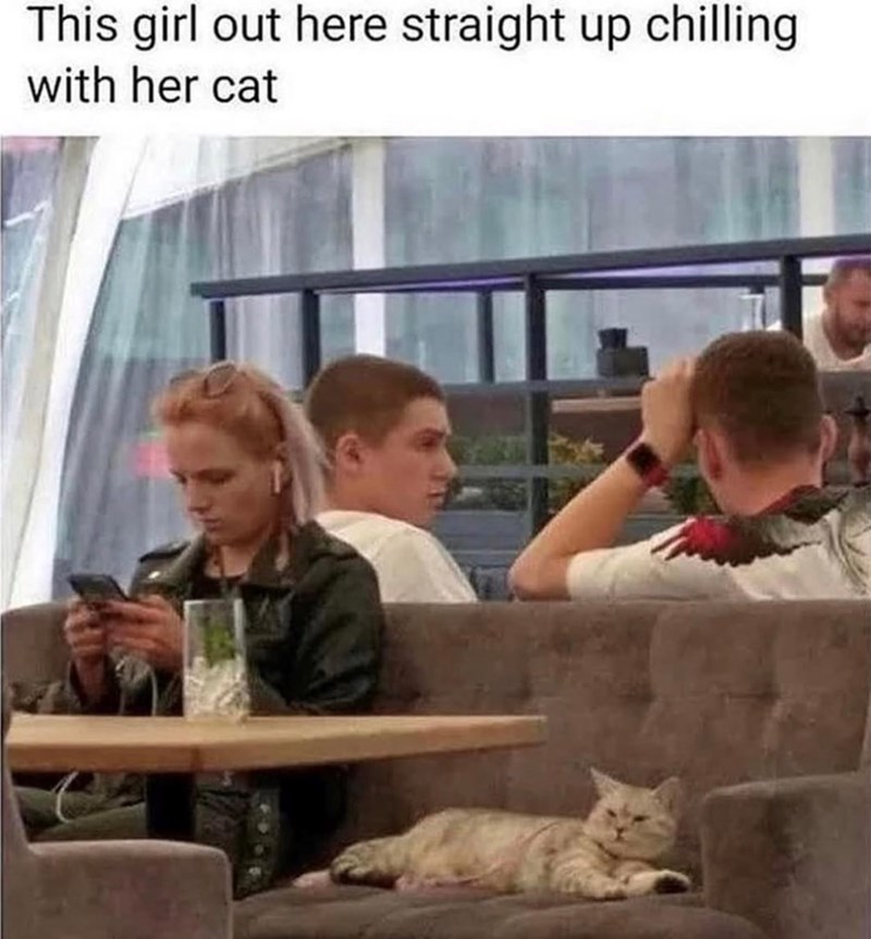 This girl out here straight up chilling with her cat