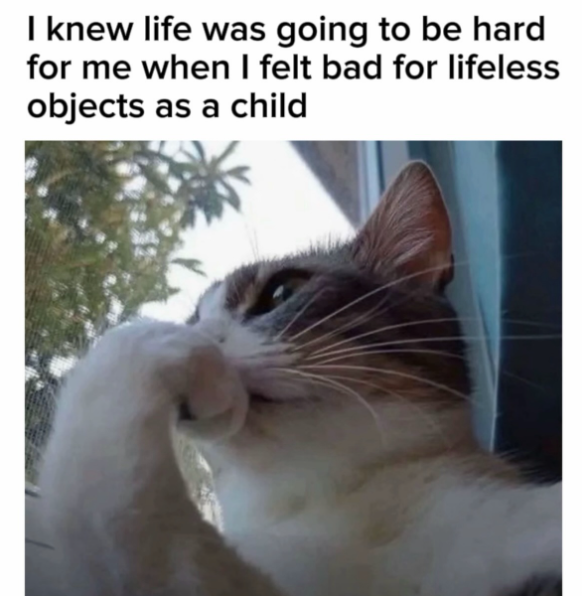 I knew life was going to be hard for me when I felt bad for lifeless objects as a child