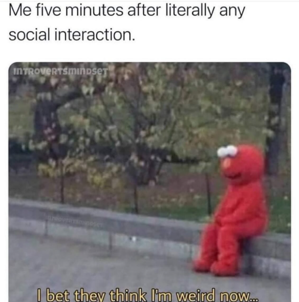 Me five minutes after literally any social interaction. INTROVERTSMINDSET I bet they think I'm weird now...