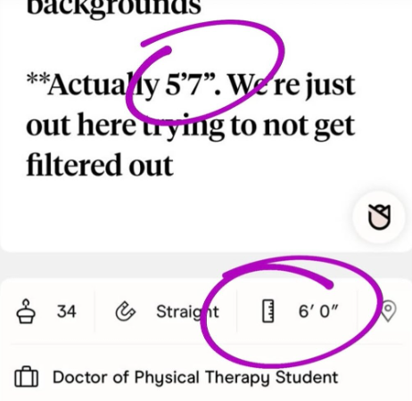 back ** *Actually 5'7". We re just out here trying to not get filtered out Å 34 U D Straight 6'0" Doctor of Physical Therapy Student