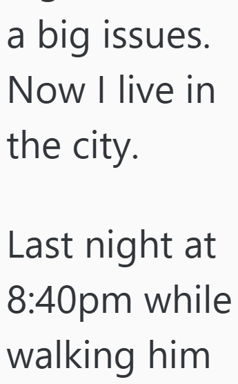 a big issues. Now I live in the city. Last night at 8:40pm while walking him