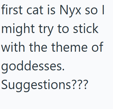 first cat is Nyx so I might try to stick with the theme of goddesses. Suggestions???