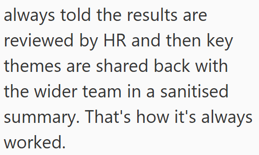 always told the results are reviewed by HR and then key themes are shared back with the wider team in a sanitised summary. That's how it's always worked.