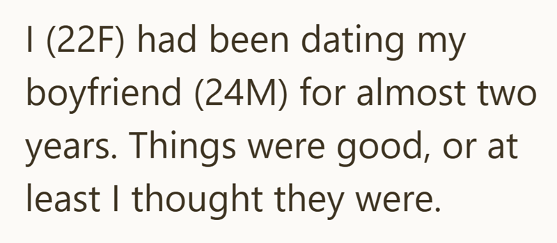 I (22F) had been dating my boyfriend (24M) for almost two years. Things were good, or at least I thought they were.