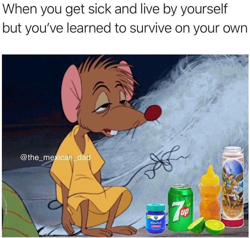 When you get sick and live by yourself but you've learned to survive on your own @the_mexican_dad VapoRub 7up Archanad &