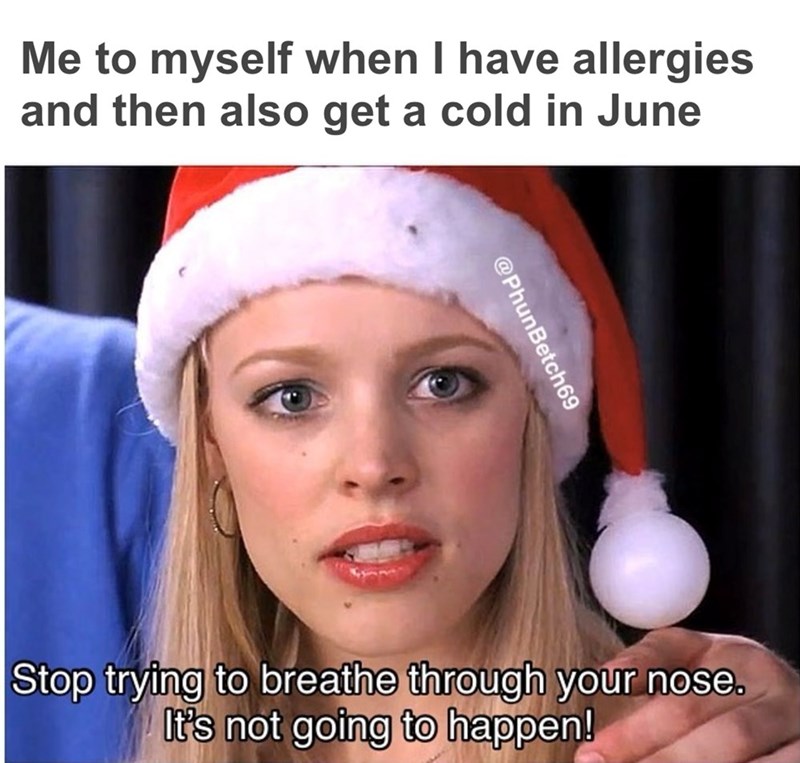 Me to myself when I have allergies and then also get a cold in June @PhunBetch69 Stop trying to breathe through your nose. It's not going to happen!