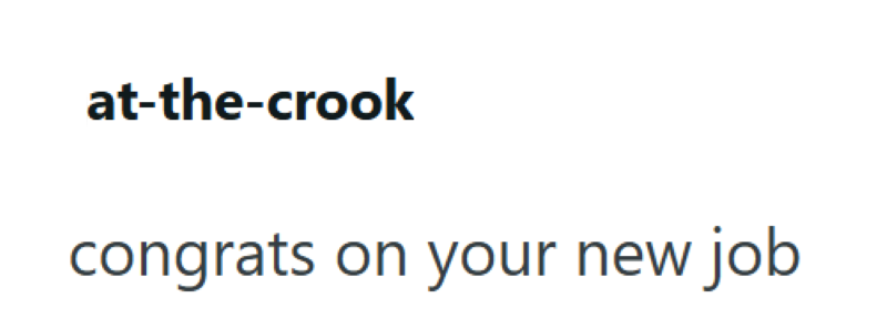 at-the-crook congrats on your new job