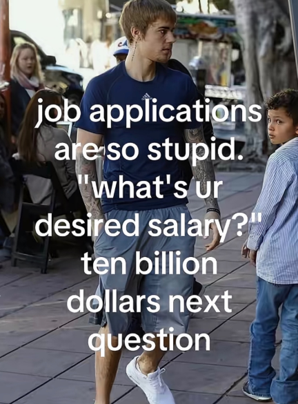 job applications are so stupid. "what's ur desired salary?" ten billion dollars next question