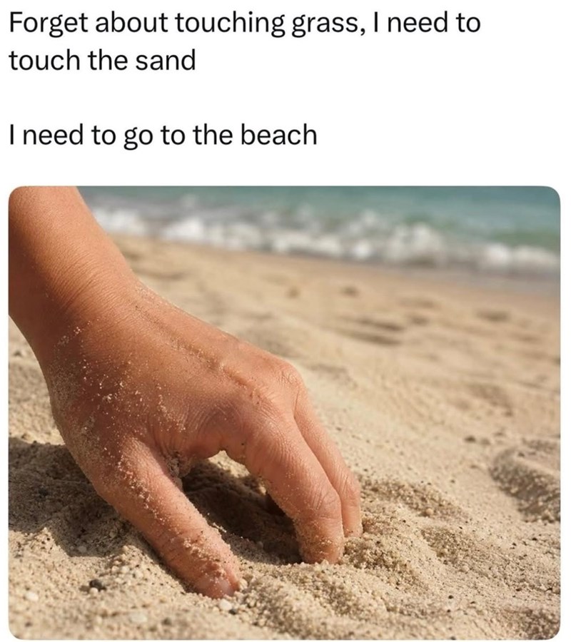 Forget about touching grass, I need to touch the sand I need to go to the beach