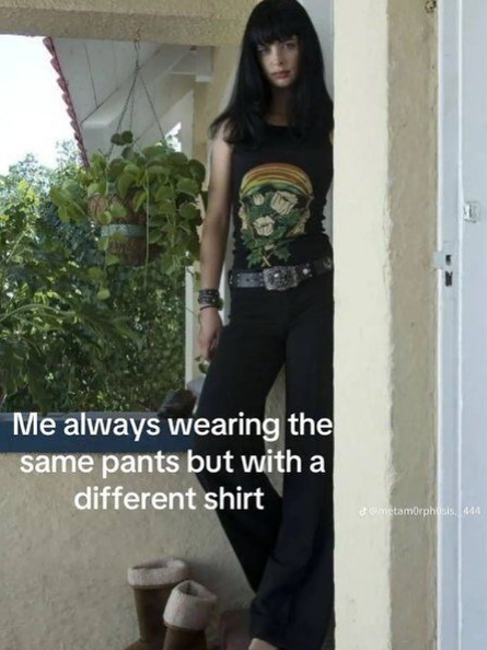 Me always wearing the same pants but with a different shirt metamorphosis. 444